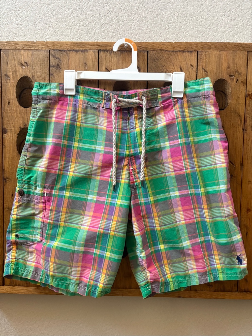 Polo by Ralph Lauren Green, Pink & Yellow Plaid Men’s Swim Trunks